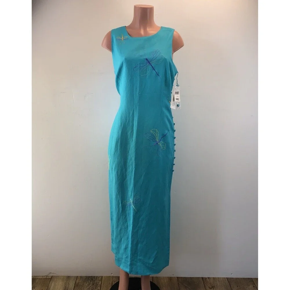 Donna Morgan Vintage Floral Embroidered Maxi Linen Dress Women’s 16 - Picture 9 of 16